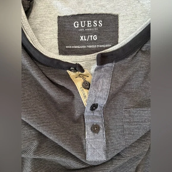 GUESS Charcoal Long Sleeve Henley Shirt - Picture 2 of 9